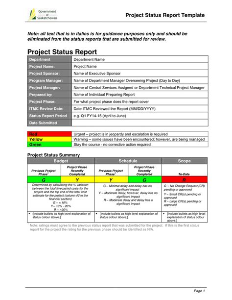 monthly status report template word